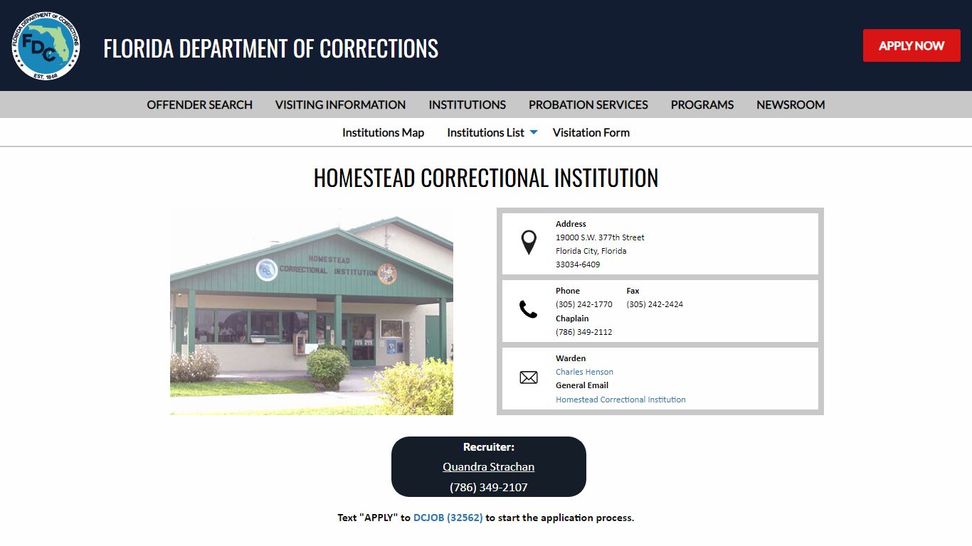 Homestead Correctional Institution -- Florida Department of Corrections