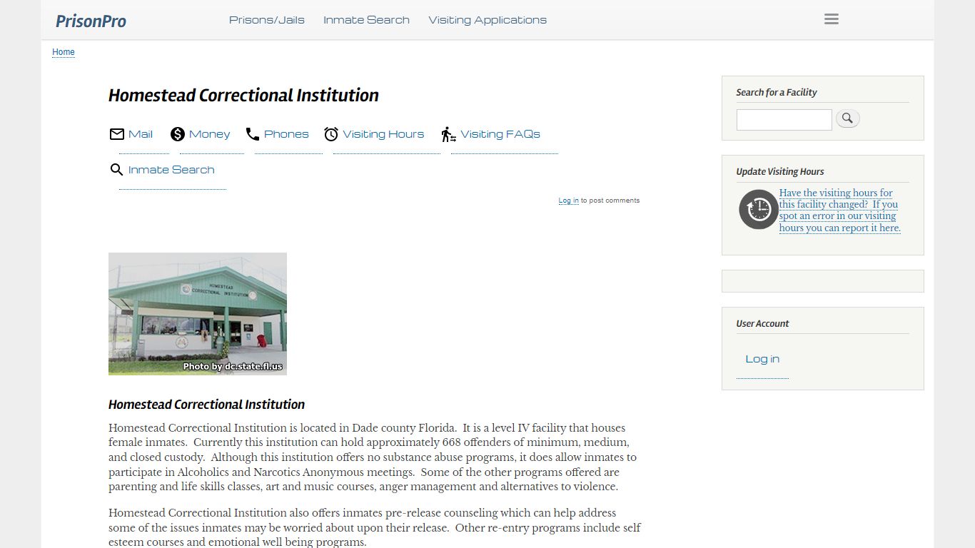 Homestead Correctional Institution Visiting hours, inmate phones, mail