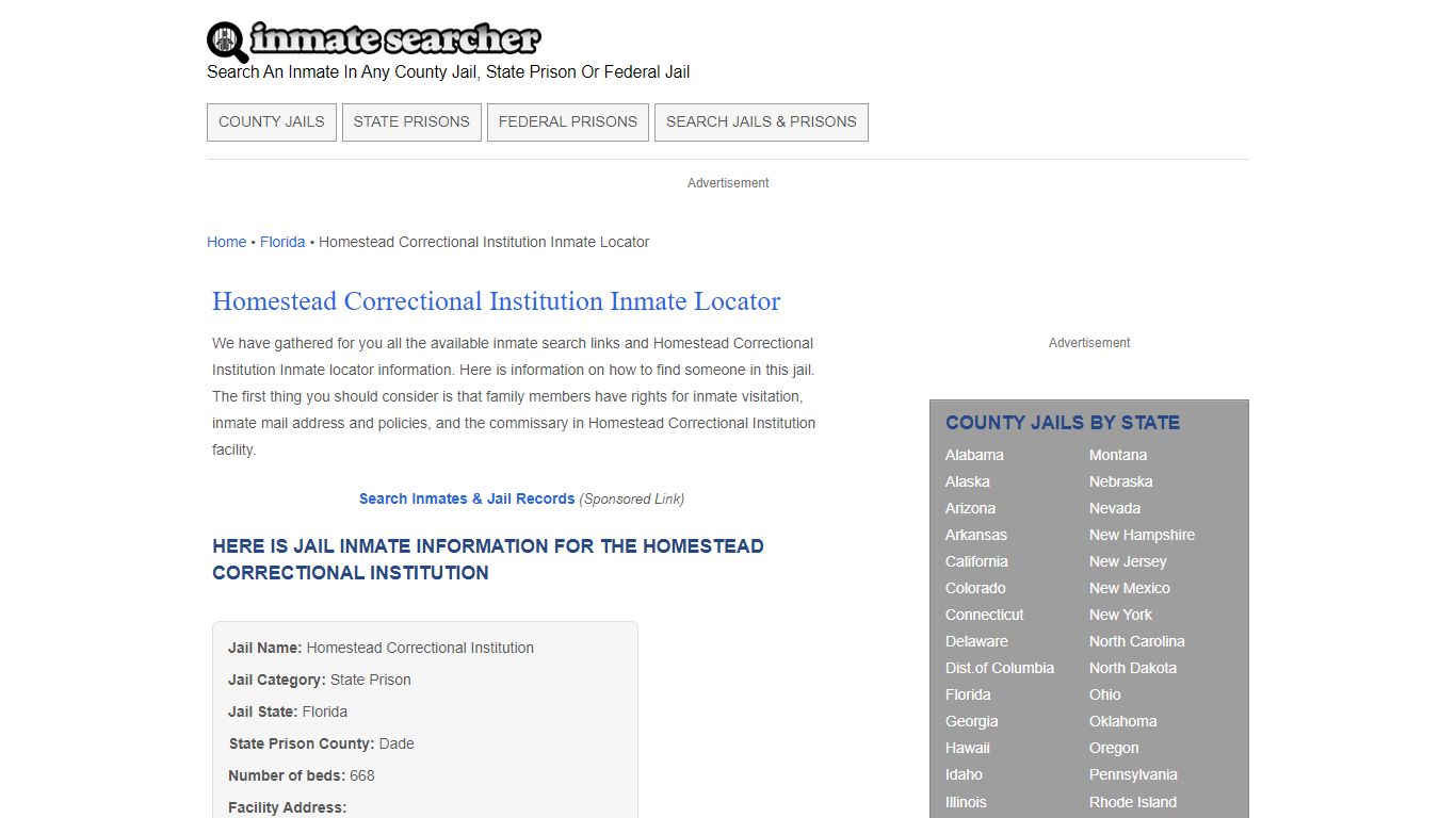 Homestead Correctional Institution Inmate Locator
