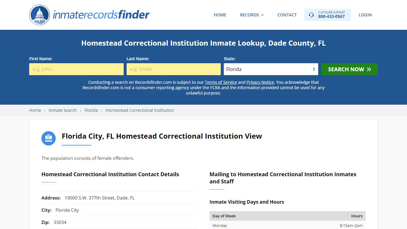 Homestead Correctional Institution Roster & Inmate Search, Dade County, FL
